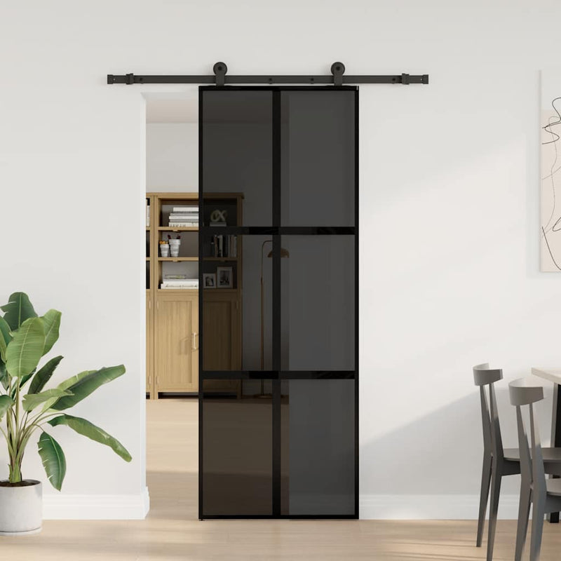 vidaXL tolóajtó vasalatokkal 76x205 cm edzett üveg&Alumínium