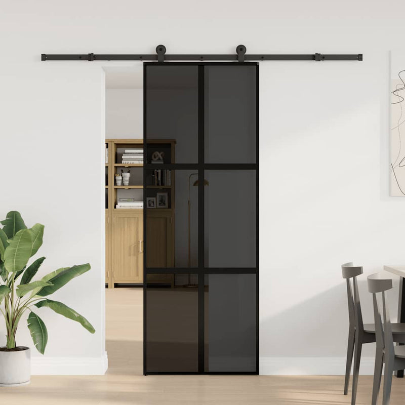 vidaXL tolóajtó vasalatokkal 76x205 cm edzett üveg&Alumínium