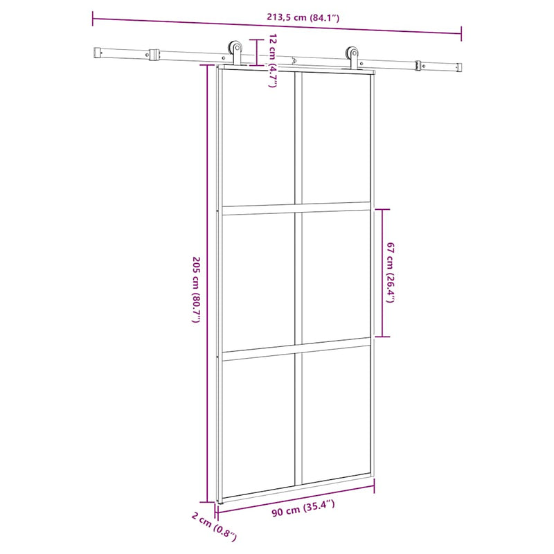 vidaXL tolóajtó vasalattal 90x205 cm edzett üveg&Alumínium