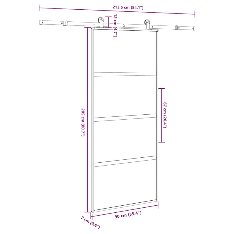 vidaXL tolóajtó vasalattal 90x205 cm edzett üveg&Alumínium