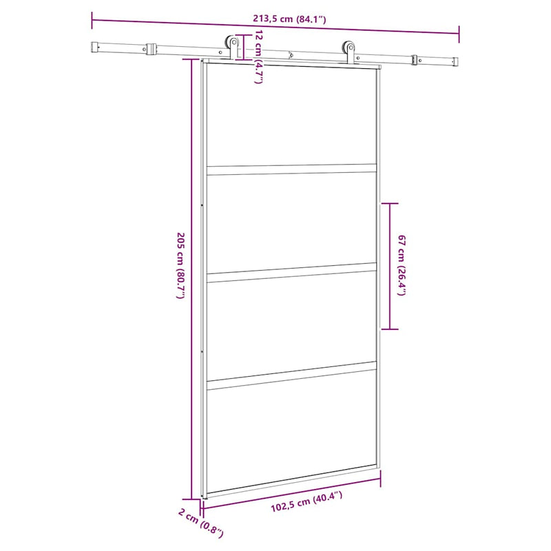 vidaXL tolóajtó vasalatokkal 102,5x205 cm edzett üveg&Alumínium