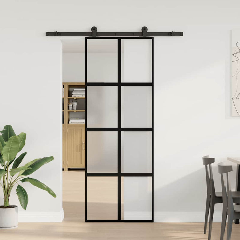 vidaXL tolóajtó vasalatokkal 76x205 cm edzett üveg&Alumínium