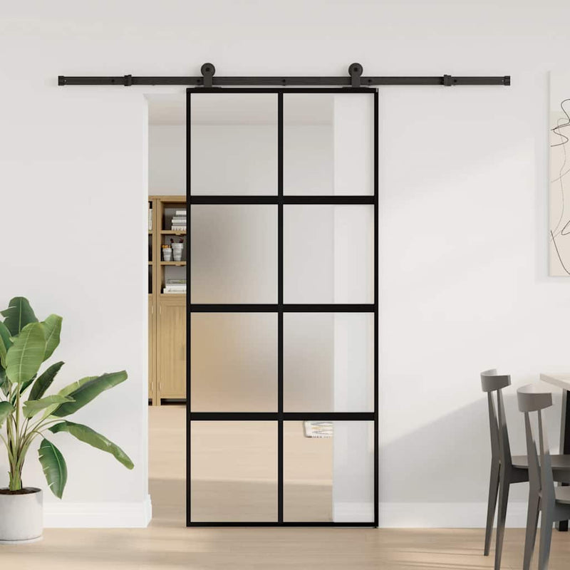 vidaXL tolóajtó vasalattal 90x205 cm edzett üveg és alumínium szett