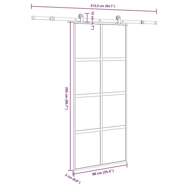 vidaXL tolóajtó vasalattal 90x205 cm edzett üveg és alumínium szett