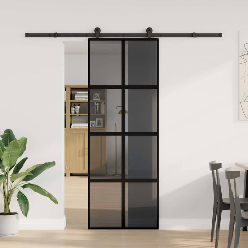 vidaXL tolóajtó vasalatokkal 76x205 cm edzett üveg&Alumínium