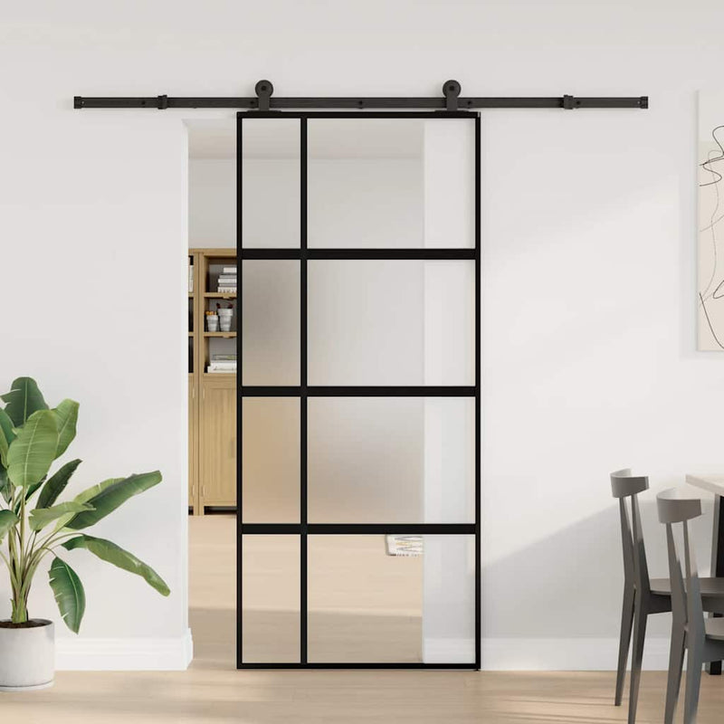 vidaXL tolóajtó vasalattal 90x205 cm edzett üveg és alumínium szett