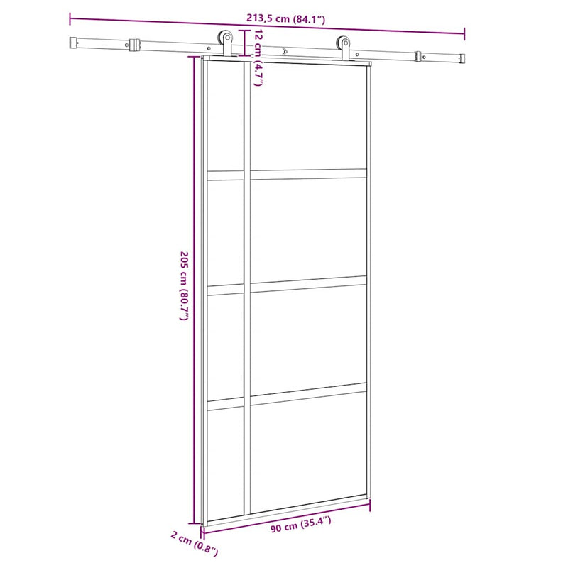 vidaXL tolóajtó vasalattal 90x205 cm edzett üveg és alumínium szett