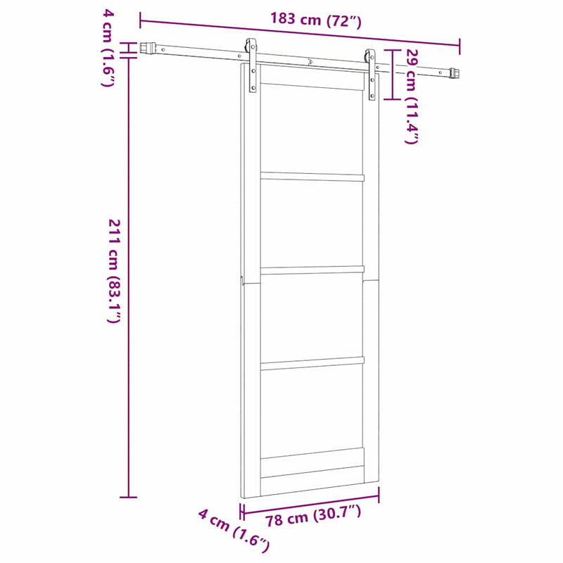 vidaXL Csúszó ajtó ORKDAL Fehér 78 x 211 cm Tömör fenyőfa