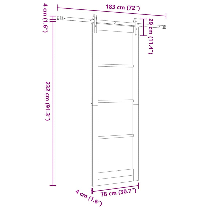 vidaXL Csúszó ajtó ORKDAL Fehér 78 x 232 cm Tömör fenyőfa