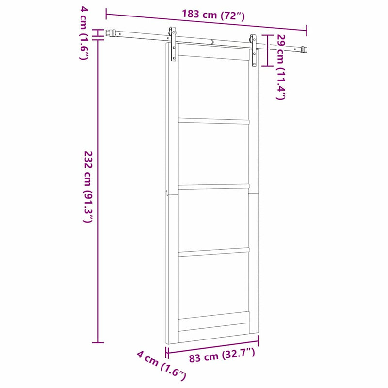vidaXL Csúszó ajtó ORKDAL Fehér 83 x 232 cm Tömör fenyőfa