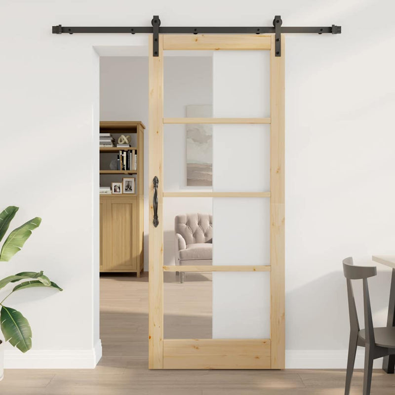 vidaXL Csúszó ajtó ORKDAL Barna 86 x 211 cm Tömör fenyőfa