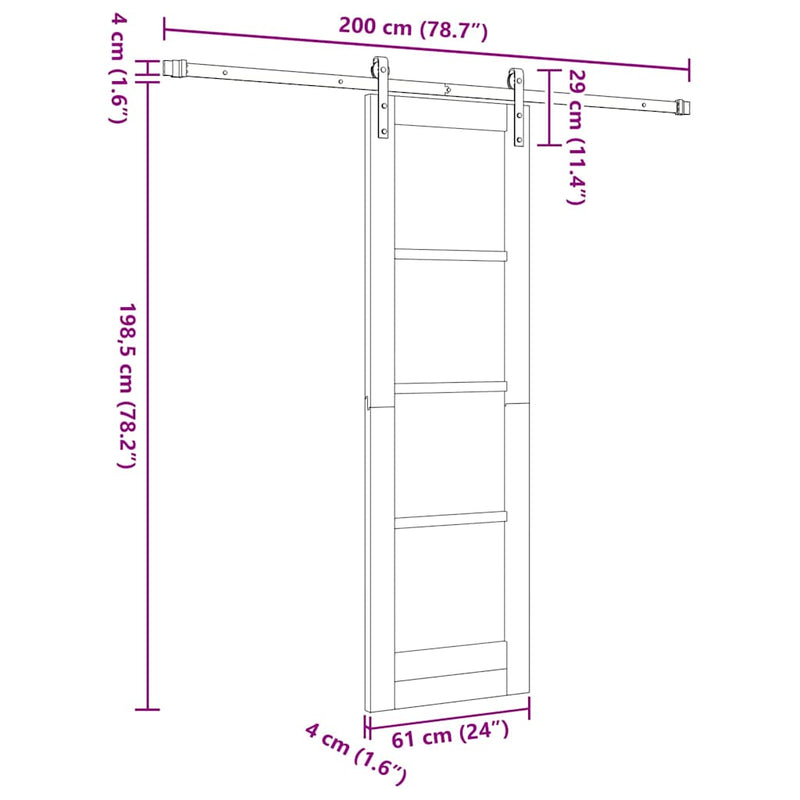 vidaXL Csúszó ajtó ORKDAL Barna 61 x 198.5 cm Tömör fenyőfa
