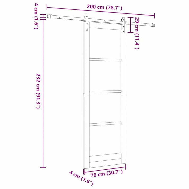 vidaXL Csúszó ajtó ORKDAL Barna 78 x 232 cm Tömör fenyőfa