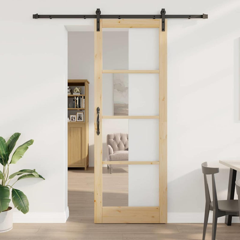 vidaXL Csúszó ajtó ORKDAL Barna 83 x 232 cm Tömör fenyőfa