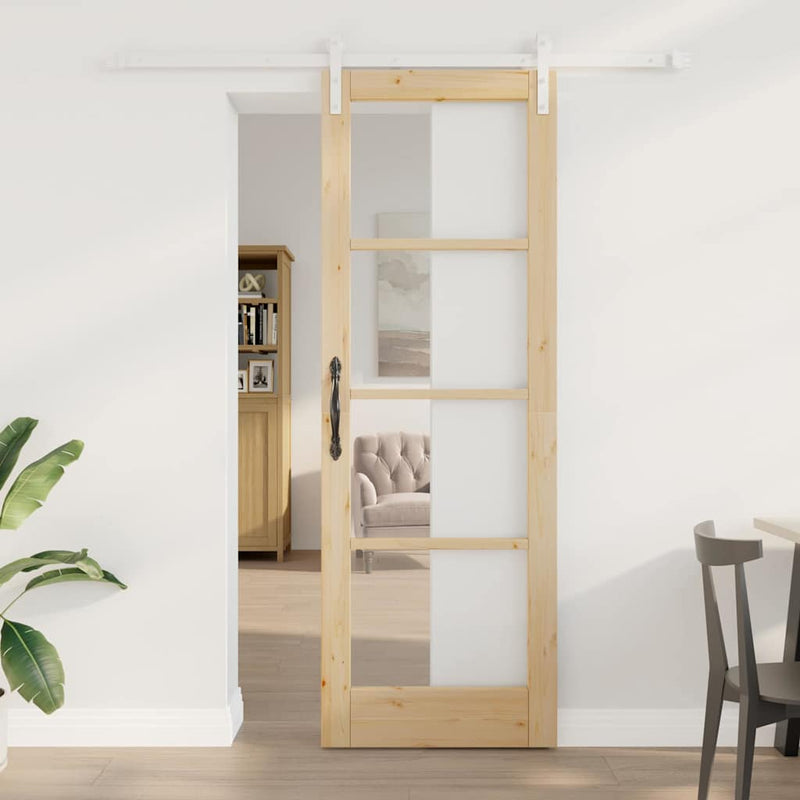 vidaXL Csúszó ajtó ORKDAL Barna 73.5 x 211 cm Tömör fenyőfa