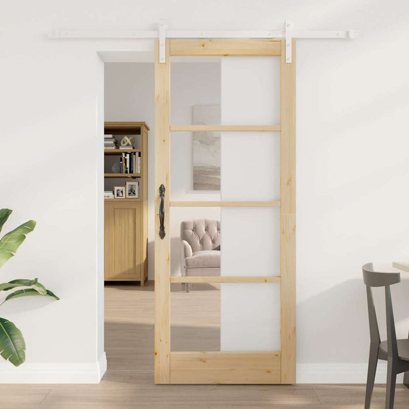 vidaXL Csúszó ajtó ORKDAL Barna 83 x 202 cm Tömör fenyőfa