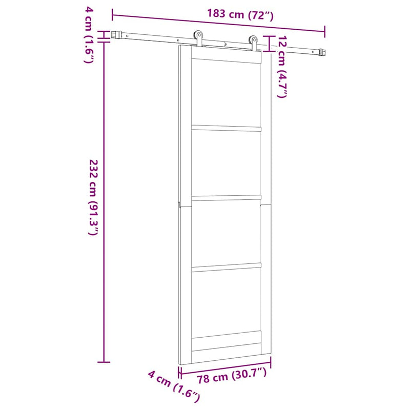 vidaXL Csúszóajtó ORKDAL Fehér 78 x 232 cm Fa és fém