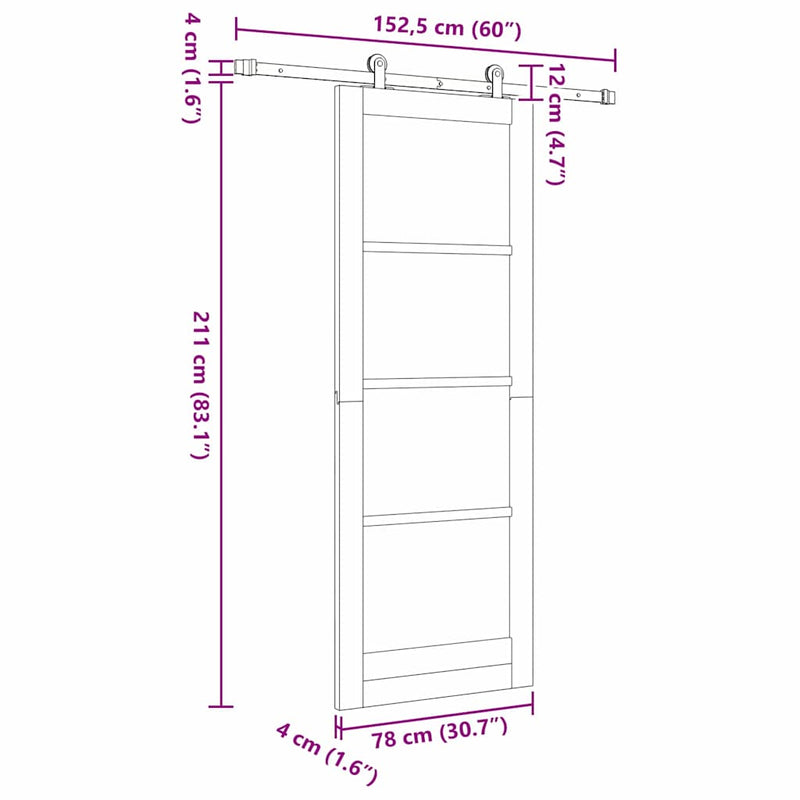 vidaXL Csúszó Ajtó ORKDAL Fehér 78 x 211 cm Fa és fém