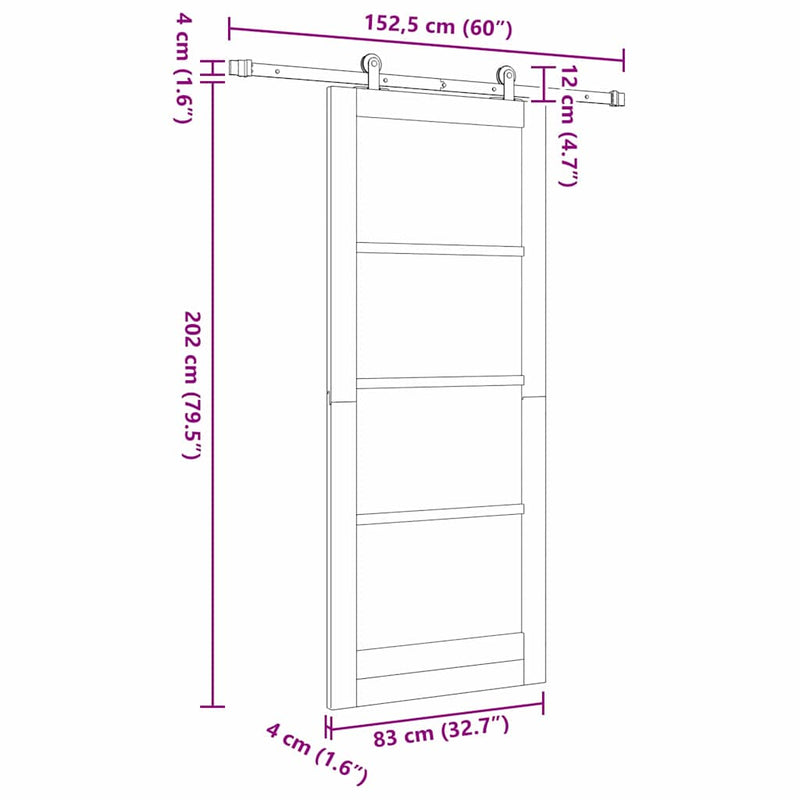 vidaXL Csúszó Ajtó ORKDAL Fehér 83 x 202 cm Fa és fém