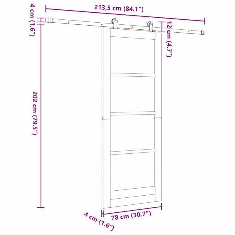 vidaXL Csúszó Ajtó ORKDAL Fehér 78 x 202 cm Fa és fém