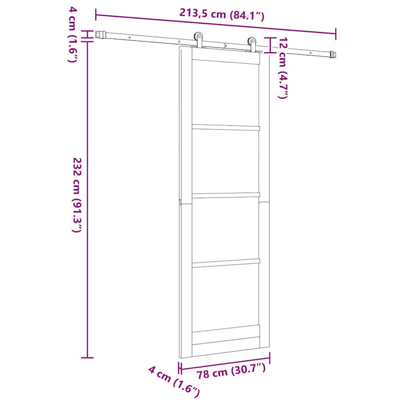 vidaXL Csúszó Ajtó ORKDAL Barna 78 x 232 cm Fa és fém