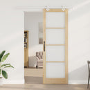 vidaXL Csúszó ajtó Természetes 78 x 232 cm Tömör fenyőfa és üveg