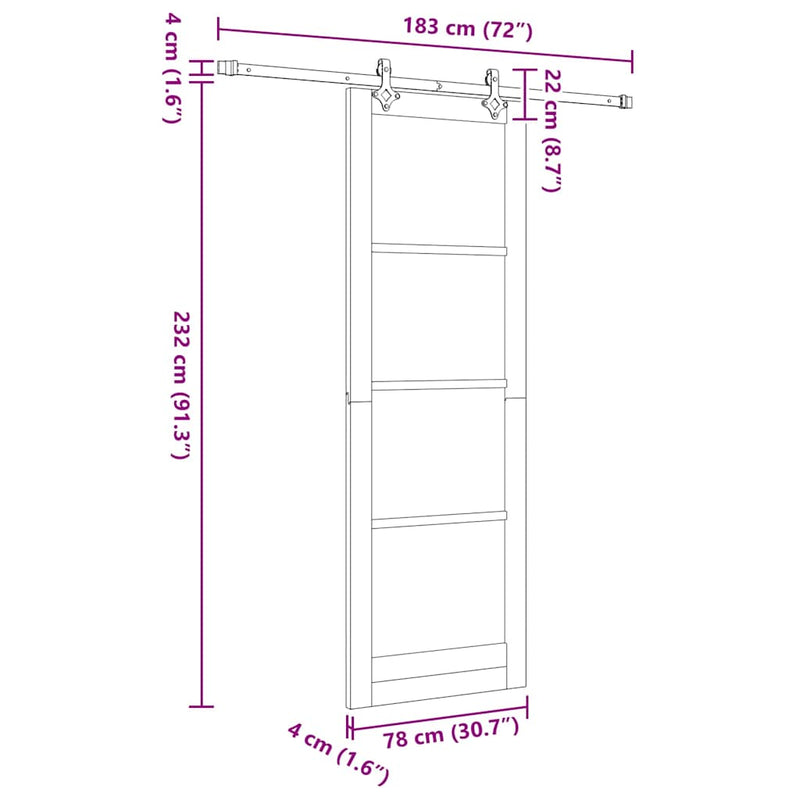 vidaXL Csúszóajtó Barna 78 x 232 cm Fa és fém