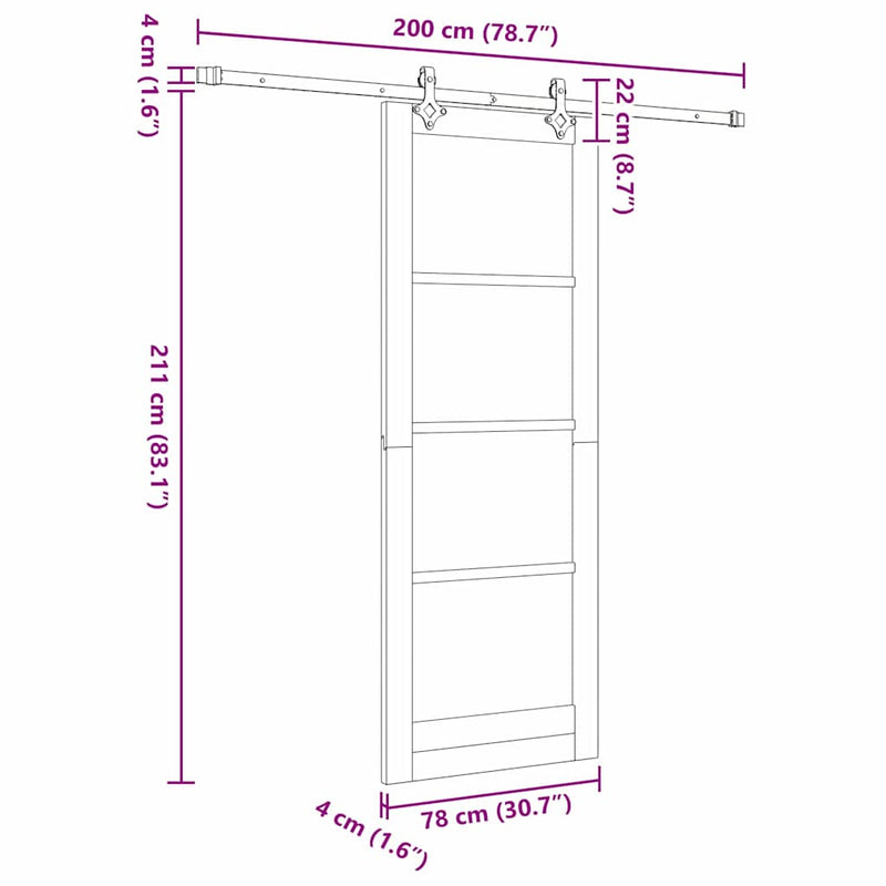 vidaXL Csúszóajtó Barna 78 x 211 cm Fa és fém