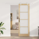 vidaXL Csúszó ajtó Természetes 78 x 232 cm Tömör fenyőfa és üveg