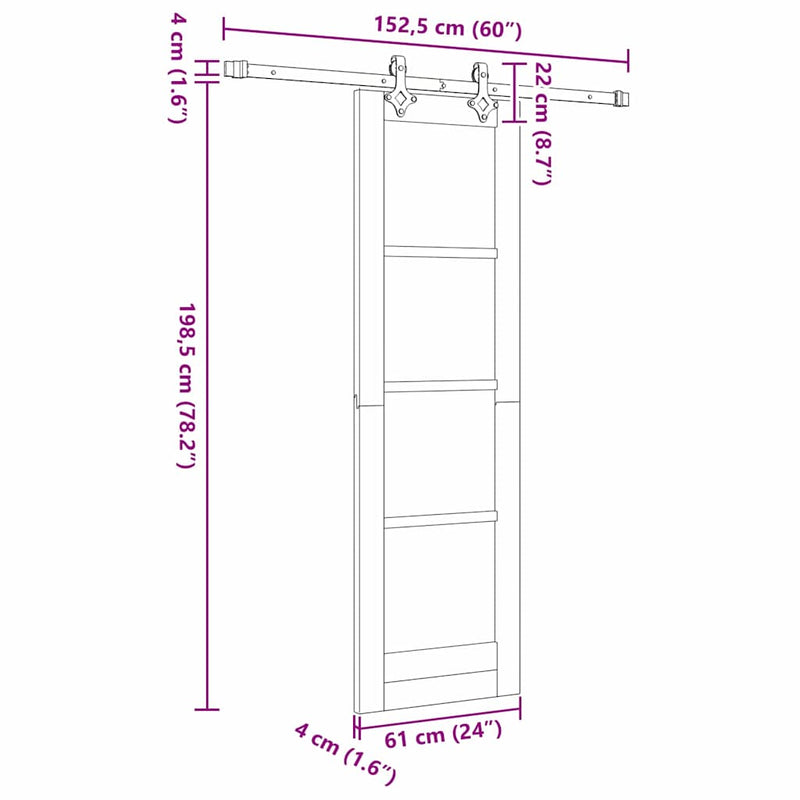 vidaXL Csúszóajtó Egyéb Barna 61 x 198.5 cm Fa és fém
