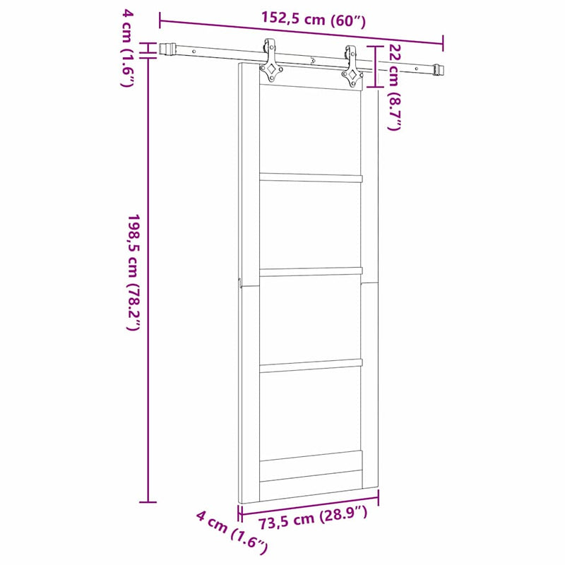 vidaXL Csúszóajtó Egyéb Barna 73.5 x 198.5 cm Fa és fém