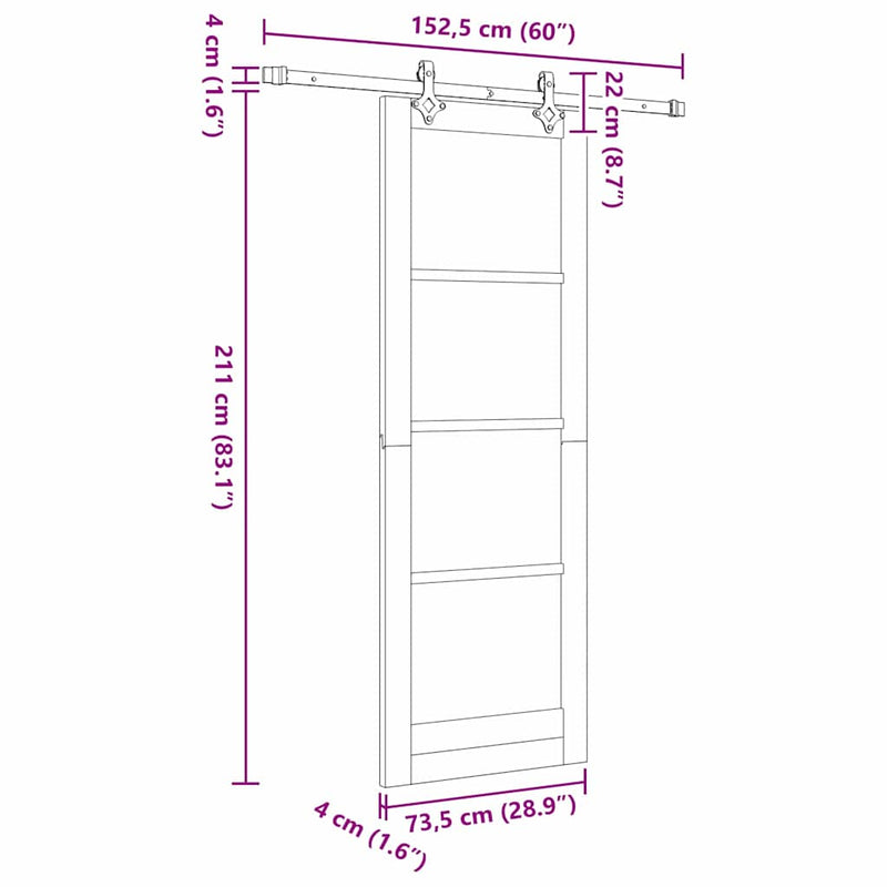 vidaXL Csúszóajtó Egyéb Barna 73.5 x 211 cm Fa és fém