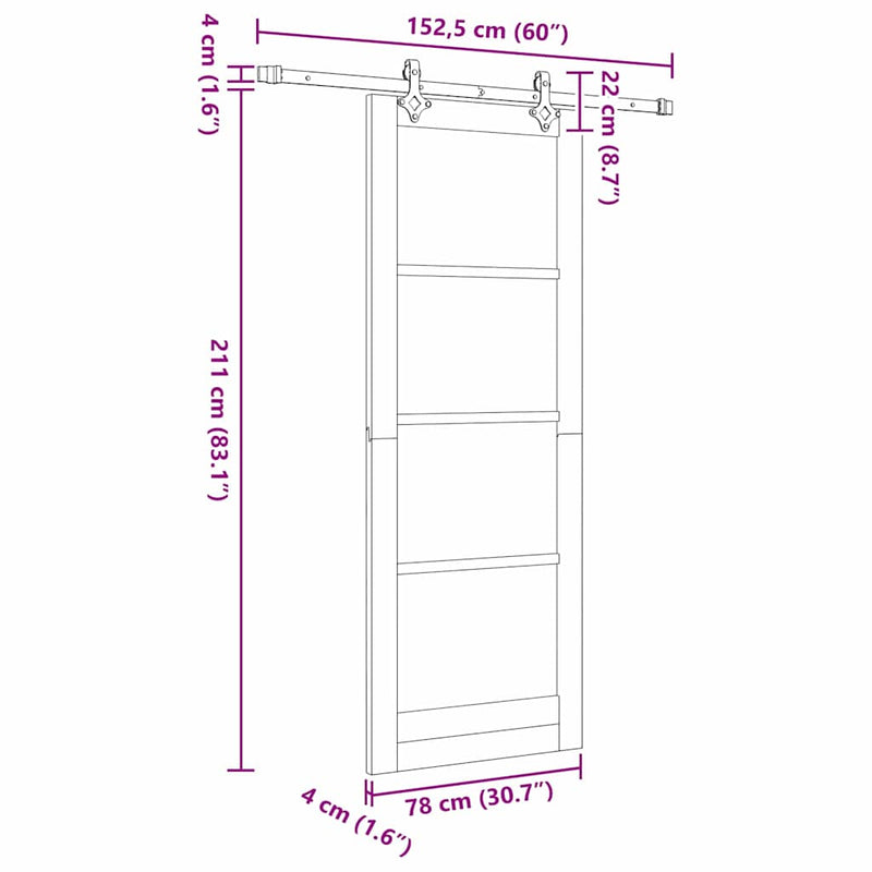 vidaXL Csúszóajtó Egyéb Barna 78 x 211 cm Fa és fém