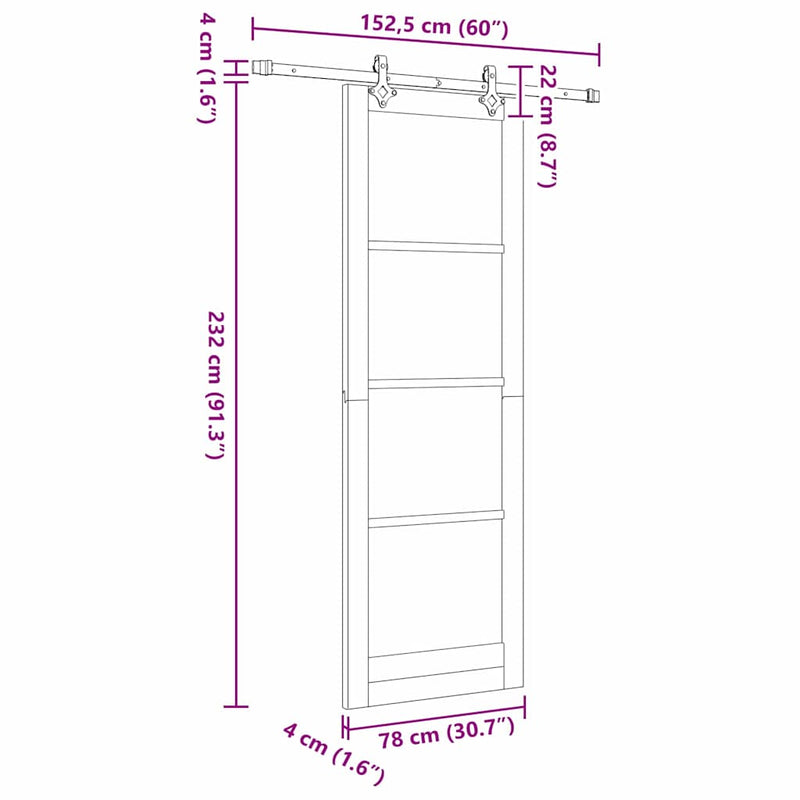 vidaXL Csúszóajtó Egyéb Fehér 78 x 232 cm Fa és fém