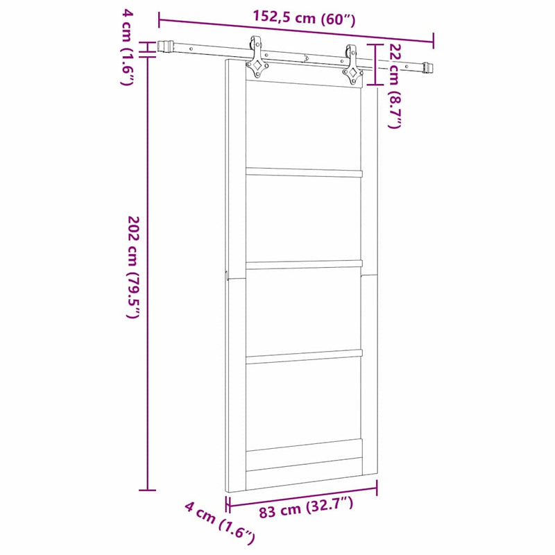 vidaXL Csúszóajtó Egyéb Fehér 83 x 202 cm Fa és fém