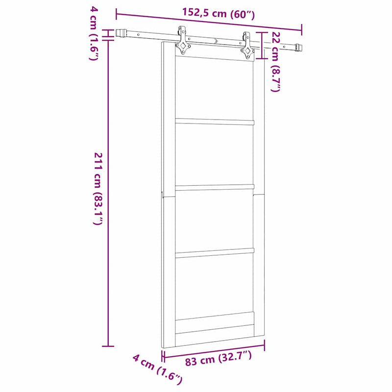 vidaXL Csúszóajtó Egyéb Barna 83 x 211 cm Fa és fém