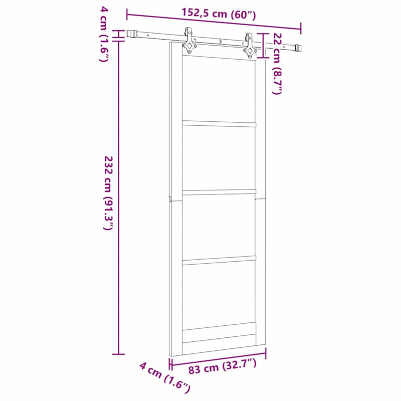 vidaXL Csúszóajtó Egyéb Fehér 83 x 232 cm Fa és fém