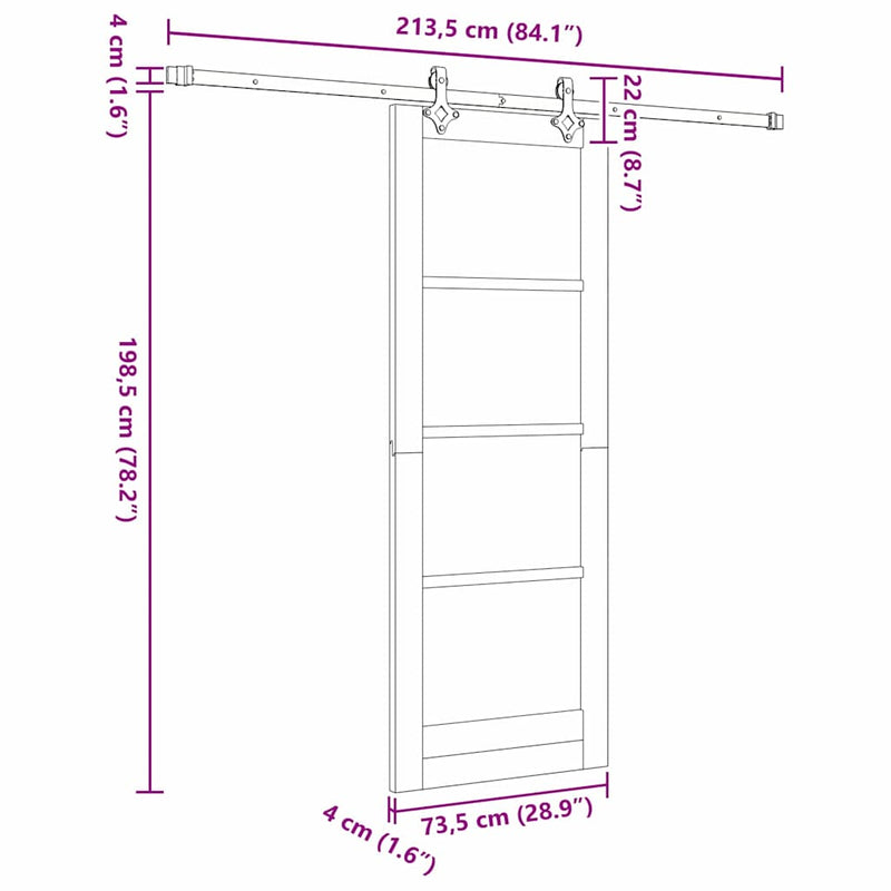 vidaXL Csúszóajtó Egyéb Fehér 73.5 x 198.5 cm Fa és fém