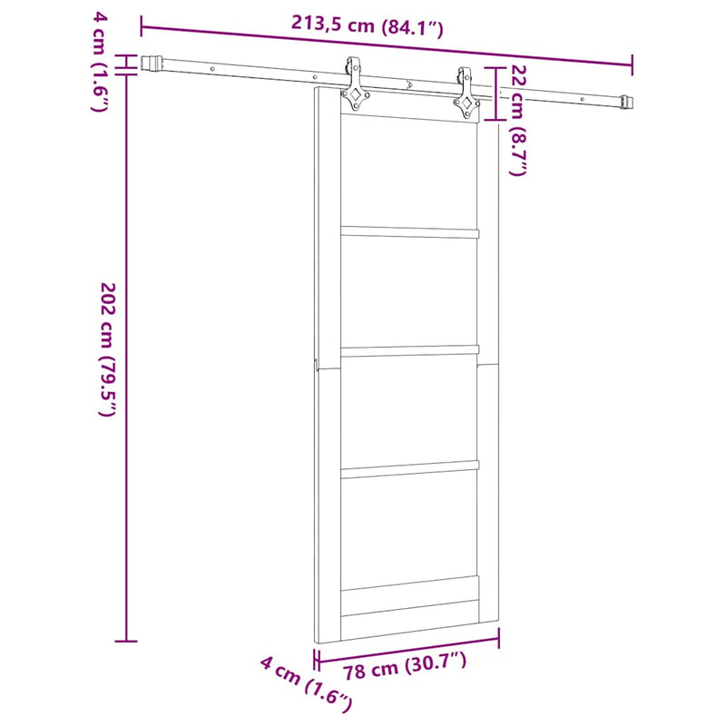 vidaXL Csúszóajtó Egyéb Fehér 78 x 202 cm Fa és fém