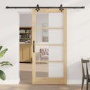 vidaXL Csúszó ajtó Természetes 93 x 202 cm Tömör fenyőfa és üveg
