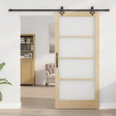 vidaXL Csúszó ajtó Természetes 93 x 202 cm Tömör fenyőfa és üveg