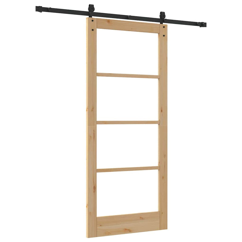 vidaXL Csúszó ajtó Természetes 86 x 198,5 cm Tömör fenyőfa és üveg