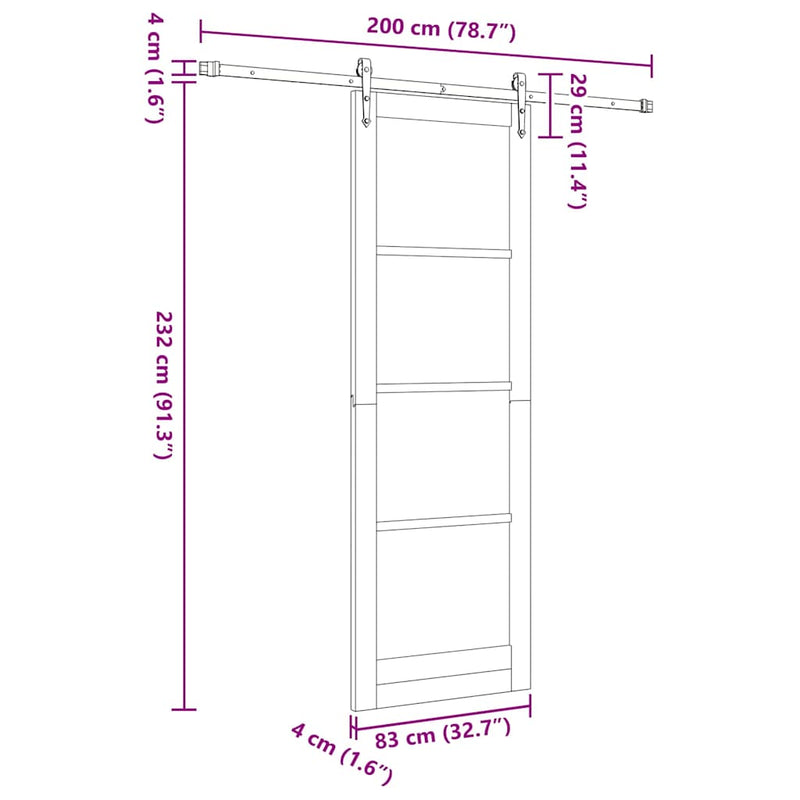 vidaXL Egyszerű Csúszó Ajtó Fehér 83 x 232 cm Fa és fém