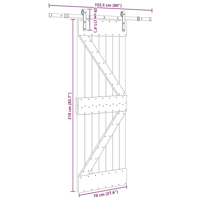vidaXL tömör fenyőfa tolóajtó fémszerelékszettel 70 x 210 cm