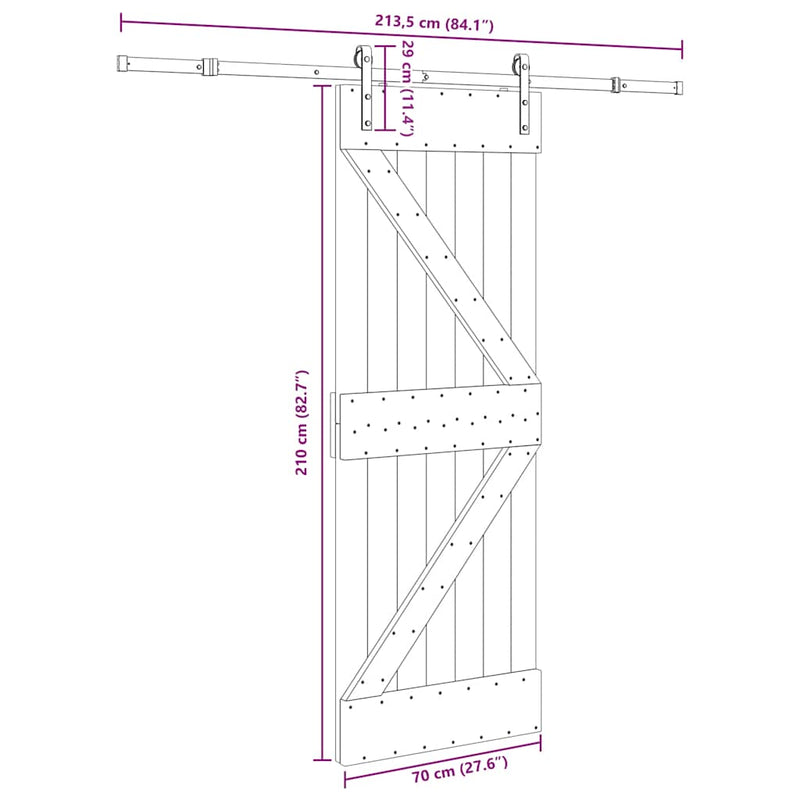 vidaXL tömör fenyőfa tolóajtó fémszerelékszettel 70 x 210 cm