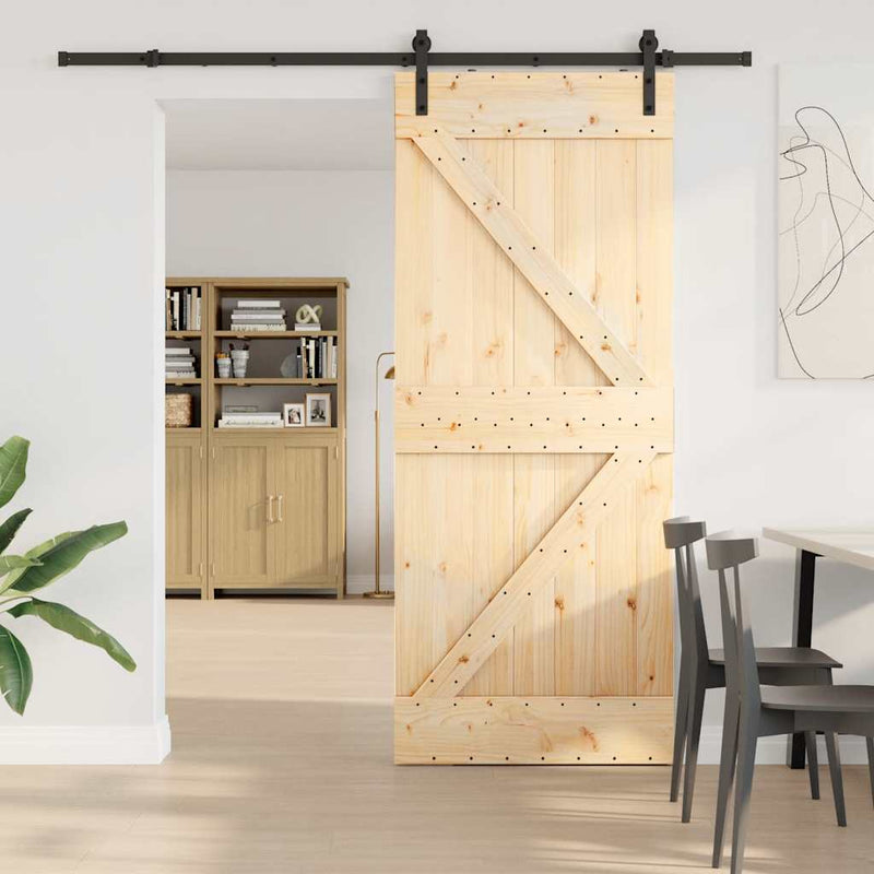 vidaXL tömör fenyőfa tolóajtó fémszerelékszettel 85x210 cm