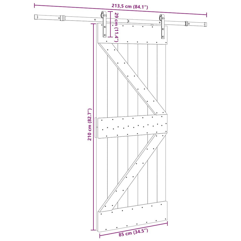 vidaXL tömör fenyőfa tolóajtó fémszerelékszettel 85x210 cm