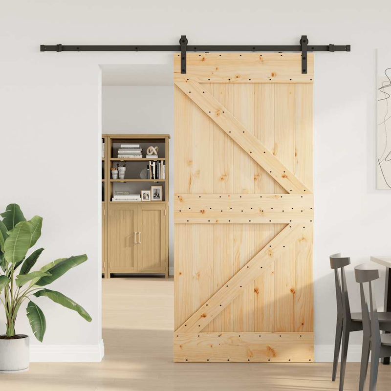 vidaXL tömör fenyőfa tolóajtó fémszerelékszettel 80 x 210 cm