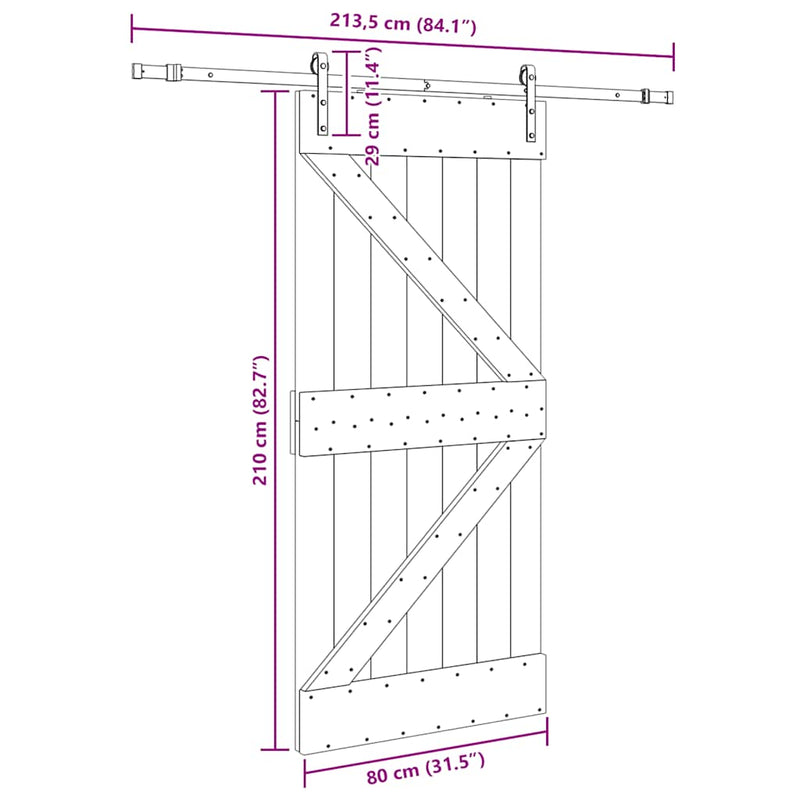 vidaXL tömör fenyőfa tolóajtó fémszerelékszettel 80 x 210 cm