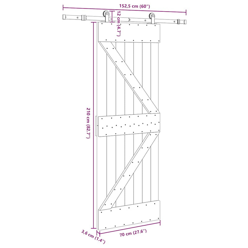 vidaXL tömör fenyőfa tolóajtó fémszerelékszettel 70 x 210 cm